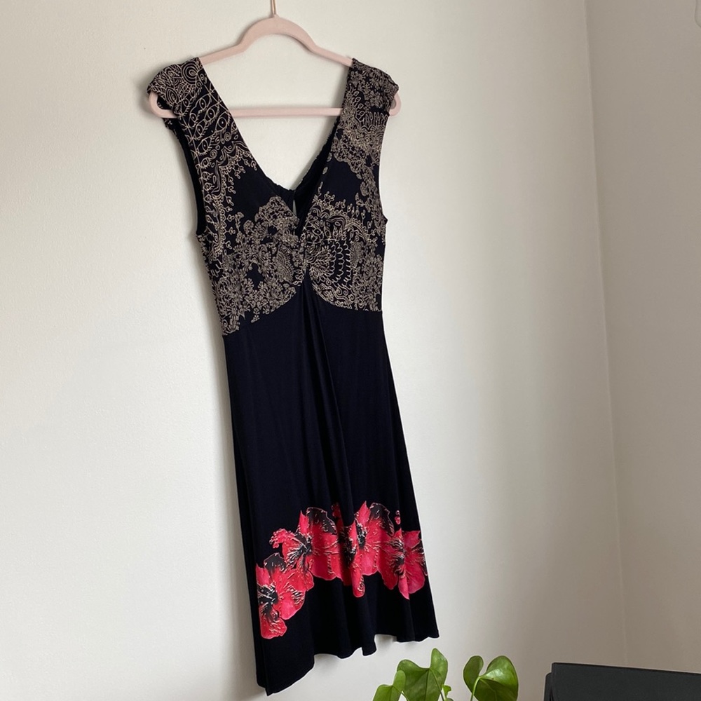 Desiqual black and red sleeveless midi dress. Medium resortwear